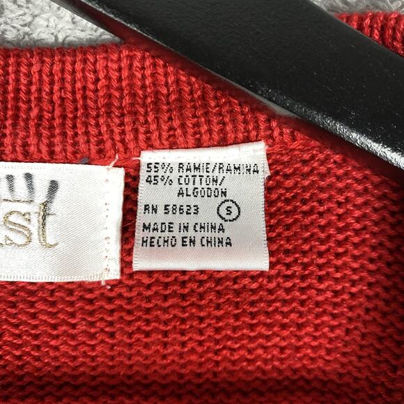 XXIst Cardigan Sweater Womens Small Red Beaded Floral Button Front Knit - Picture 12 of 16